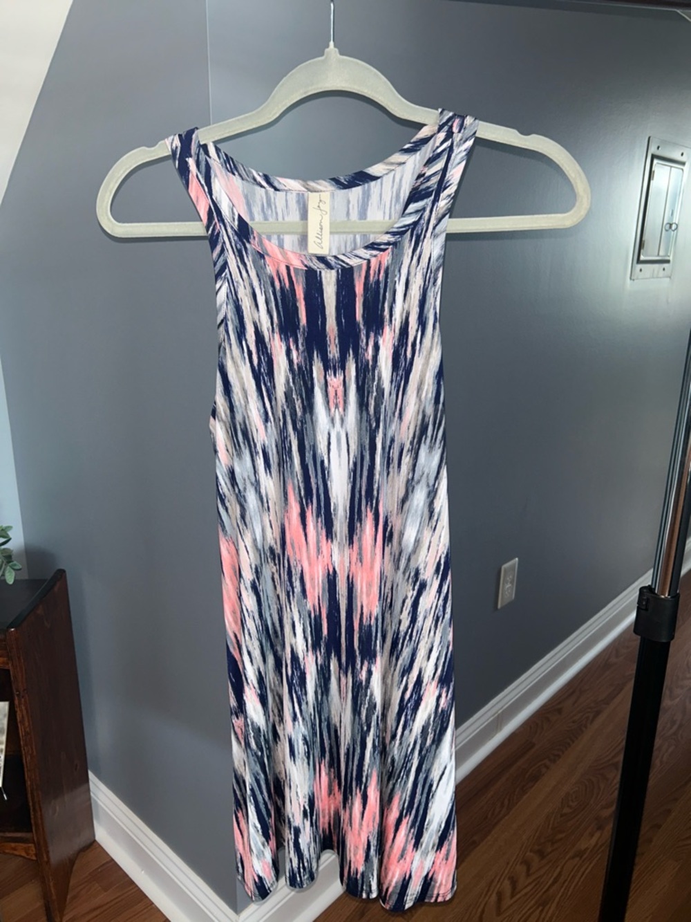 Sleeveless Printed Dress in Navy, White & Pink- XS (fits S and XS)